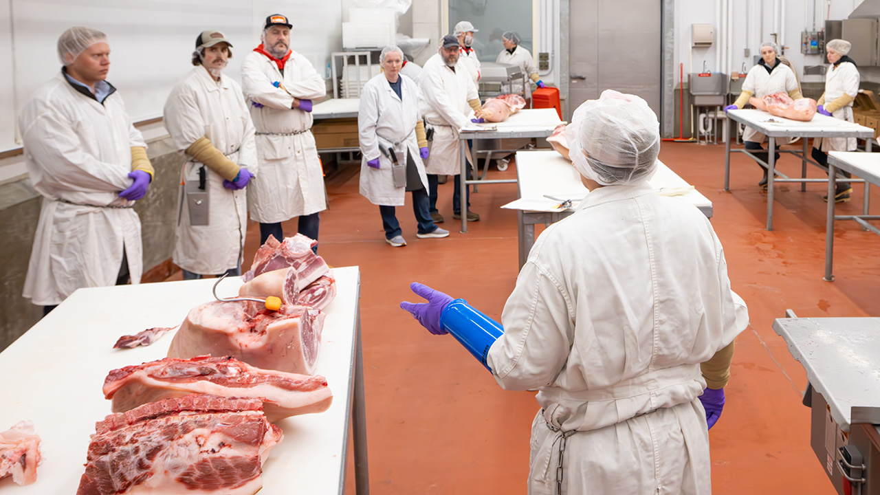 Meat manager program participants in the UNL meat lab.