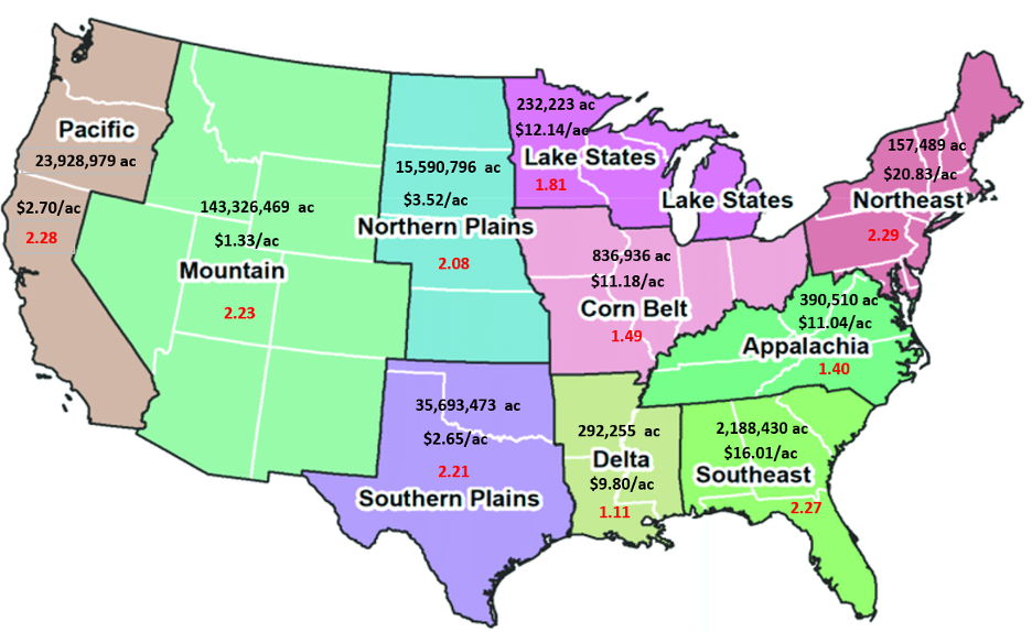 Map showing PRF insured acres in the U.S.