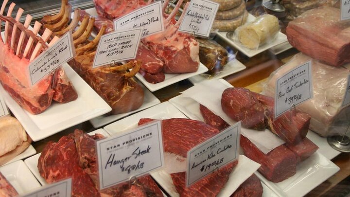 Retail meat case photo.