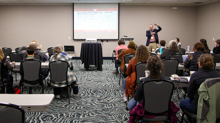 Photo of Brad Lubben leading a workshop session at the 2024 Nebraska Women in Agriculture conference.