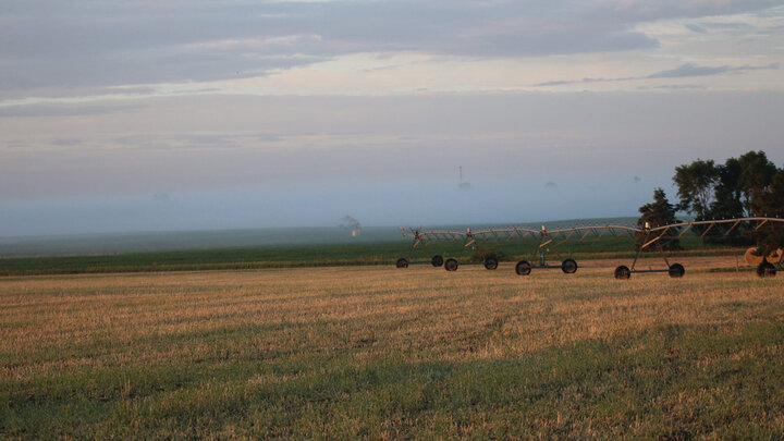 Photo of irrigation pivot in field.