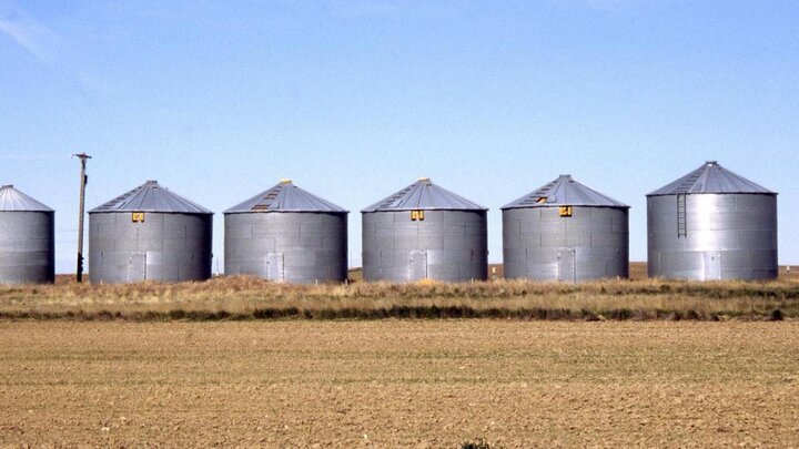 Row of grain bins.