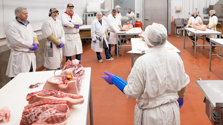 Meat manager program participants in the UNL meat lab.