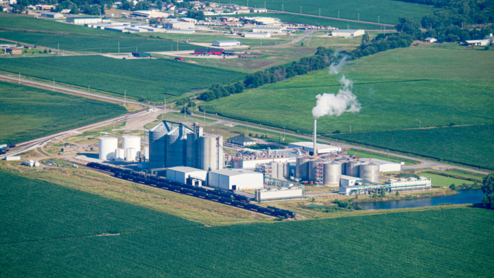 Aerial photo of an ethanol plant.
