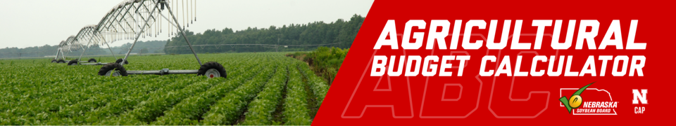 ABC banner with pivot in soybean field.