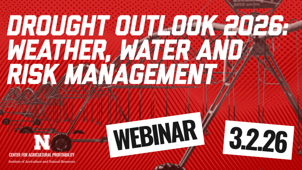 Webinar promo graphic with text: "Drought Outlook 2026 - Weather, Water, and Risk Management Webinar 3.2.26"