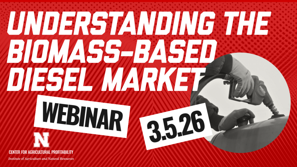Webinar promo graphic with a photo of a fuel pump and text "Understanding the Biomass-Based Diesel Market Webinar 3.5.26"