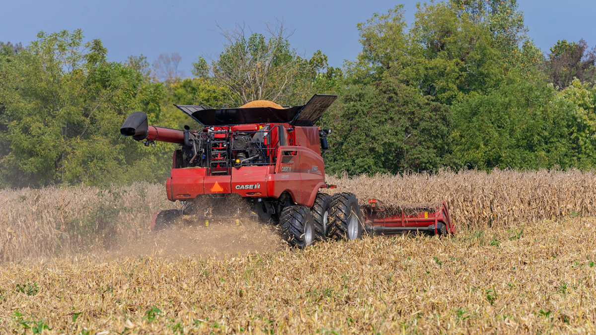 USDA NRCS photo of combine harvesting popcorn.