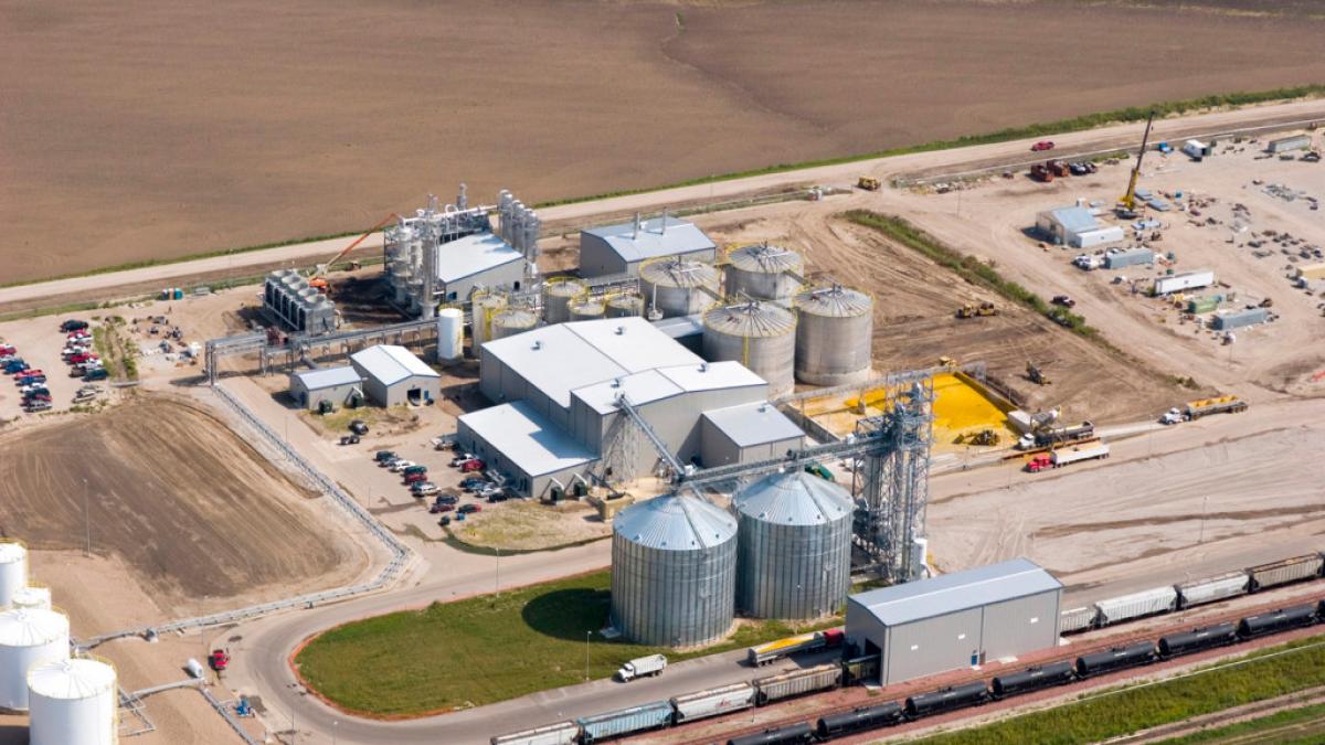 Aerial view of Madrid, Nebraska, ethanol plant.