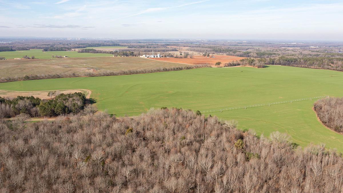 Aerial view of farmland.