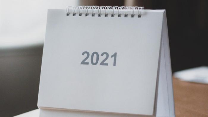 2021 calendar on desk.